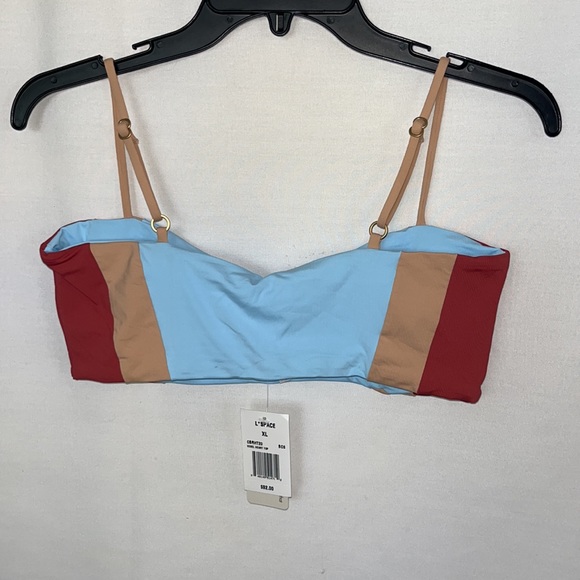 L*SPACE Rebel Heart Bikini Top in Brick, Champagne & Sky Blue Sz XL - Picture 3 of 9